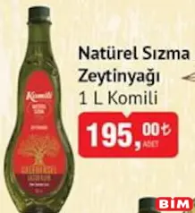 KOMİLİ NATÜREL SIZMA ZEYTİNYAĞI 1 L